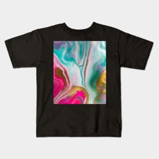 Pink And Green Marble Watercolour With Gold Effect Kids T-Shirt